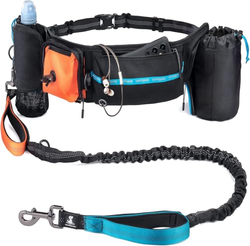 SparklyPets Active Waist Leash for Dog Walking Pack - Hands Free Dog Leash for Medium & Large Breeds - Complete Gear with Phone Holder, Detachable Dog Poop Bag, Dog Treat Pouch and Bottle Holder
