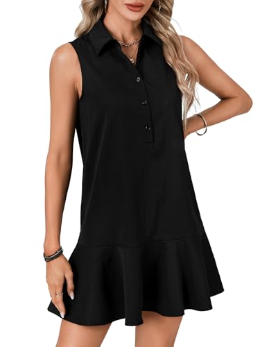 Image of Vrtige Women's Sleeveless Polo Dress Button Front Ruffle Hem Casual Golf Tennis Summer Mini Dresses