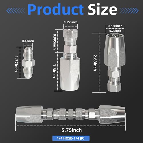 Image of 4PCS Reusable Hydraulic Hose Fittings Repair Kit, 1 /2'' 3 /8'' 1 /4'' Hydraulic Hose Fittings, Hydraulic Hose Field Repair Kit fit for SAE 100R1 1-wire for SAE 100R2 R16 R17 R19 2-wire Hydraulic Hoses
