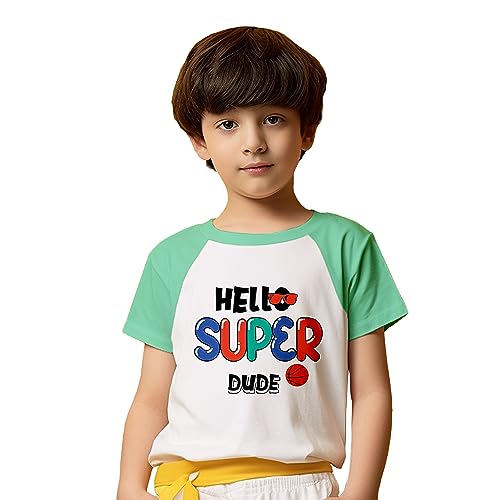 Image of Kidbea Bamboo Soft Organic T - Shirt Boys Baby Boys (Hello Super Dude) (3-4 Years) White