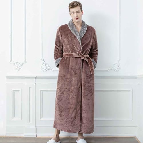Mens Robe Plush Long Bathrobe Shawl Collar Fleece Robes Soft Spa Bath Robe with Pockets Loungewear Sleepwear2
