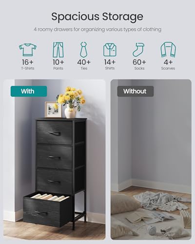 Image of SONGMICS BELLAH Collection - Dresser for Bedroom, Chest of Drawers, Storage Organizer Unit, Closet, Entryway, Steel, 4 Drawers, Modern, Ebony Black ULGS314BE02S