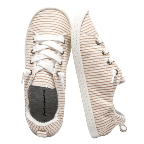 Image of FUNKYMONKEY Slip-On Canvas Sneakers for Women, Comfortable Lightweight Lace-Up Flat Casual Tennis Shoes Breathable Walking Shoes for Everyday Wear