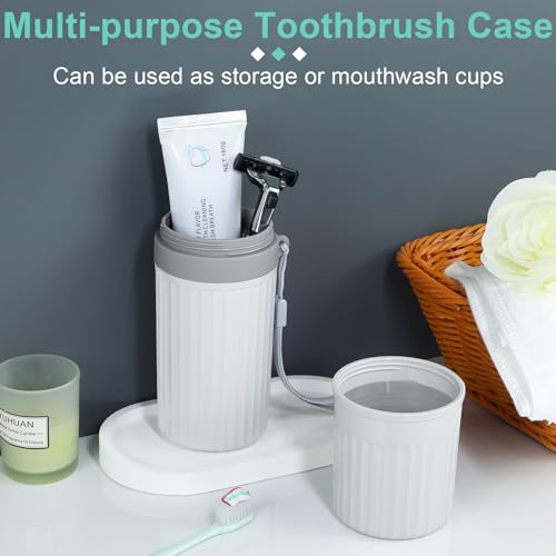Image of Mulbozy Travel Toothbrush Holder, Large Travel Toothbrush Cup Case, Portable Travel Toothbrush Toothpaste Makeup Storage for Business Trip Camping School - Gray