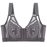 MOONBADI BH Vorderverschluss BH grau Damen Push Up BH mit floraler Spitze gepolsterter Ohne Bügel BH Komfort BH büstenhebe Damen 75F