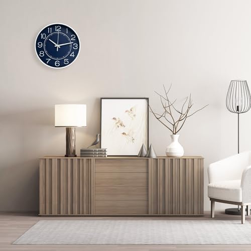 Image of HZDHCLH 10 Inch Modern Wall Clock Battery Operated Silent Non Ticking | for Living Room Bedroom Kitchen Office School Classroom Decor (Navy Blue)