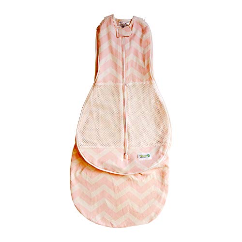 Image of Woombie Grow with Me Air Baby Swaddling Blanket, Convertible Swaddle Fits Babies 0-9 Months, Expands to Wearable Blanket for Babies up to 18 Months, Dreamy Pink Chevron