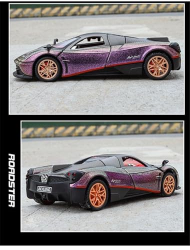 Image of Pagani Huayra 1:32 Scale Die-Cast Metal Car Toy - Pull-Back Supercar with Openable Doors, Lights & Sound - Premium Alloy Model for Kids, Boys, Collectors & Gift (Purple)