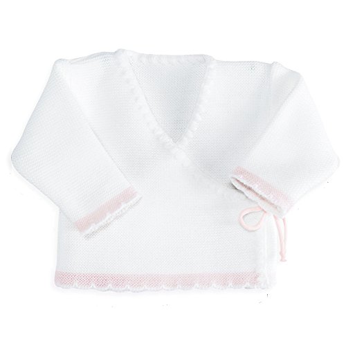 Trois Kilos Sept Mixte Bébé -1600 Brassière En Point Mousse Blanche Et Rose, Multicolore (Blanc Et Rose), 0 Mois EU