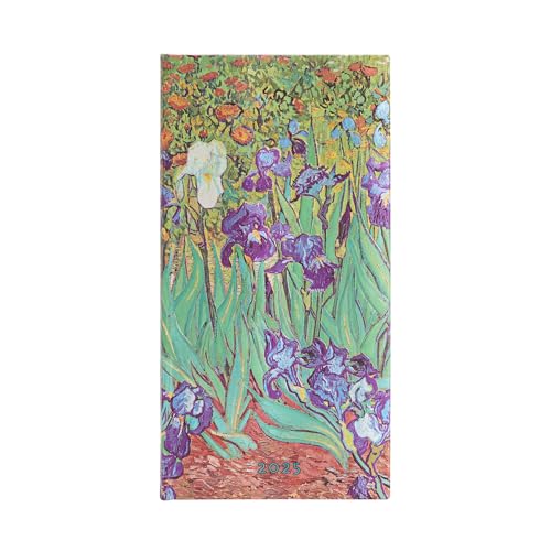 Kalendarz Paperblanks 2025 Van Gogh’s Irises Slim tygodniowy HOR: tydzień na dwóch stronach, zamykany na gumkę, Papier 100 GSM