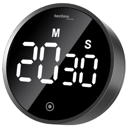 technoline Moderne korte wekker, keukentimer, count-down timer digitaal, rond, verlichting (ECO), touch, hoogglans zwart