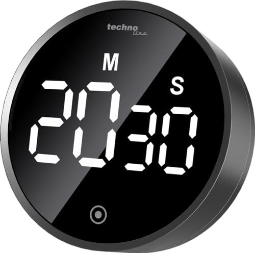 Technoline moderner Kurzzeitwecker, Kitchentimer, Count-down Timer digital, rund, Beleuchtung (ECO), Touch, hochglanzschwarz