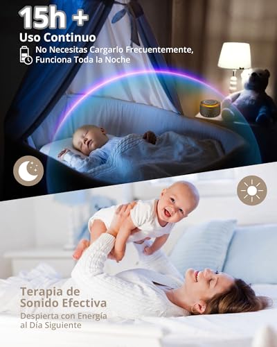 Miniatura 5 de Homgen Máquina De Ruido Blanco Para Adultos Y Bebés Máquina De Sonido Con Luz Nocturna Y 30 Sonidos Relajantes White Noise Machine Baby Portátil Con Función De Memoria Y Recargable Por Usb Negro