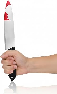Bulex 11.18" Bloody Fake Knife Halloween Cosplay Costume Accessories Classic Knife Halloween Kills Butcher Knife Prop Silver