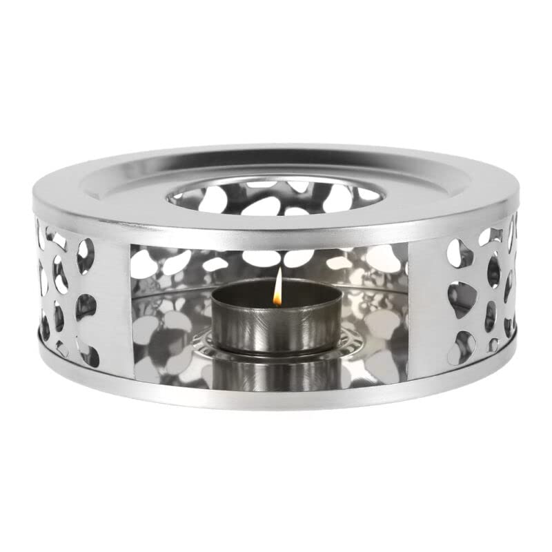 LinaLife Stainless Steel Coffee Tea Teapot Warmer Candle Light Round Base Heater Holder Candle Base Coffee Tea Warmer for Glass Teapot, Stainless Steel Teapot, Ceramic Teapot and Other Heatproof Dish