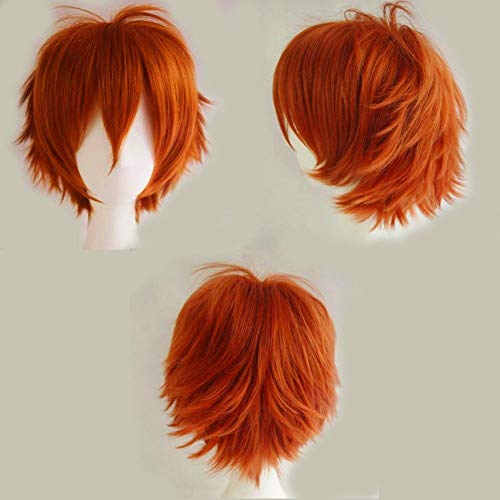 S-noilite Unisex Short Orange Wig Women Mens Fluffy Layered Spiky Pixie Anime Wig Synthetic Hair Full Wigs for Halloween Chucky Costume Cosplay Comic Party Dark Orange