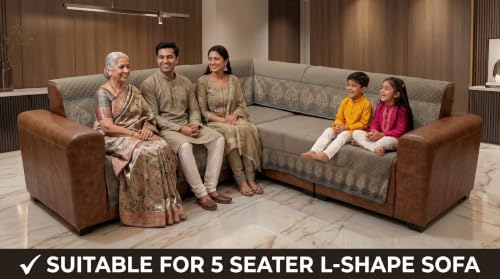 Image of KINGLY L-Shape Sofa Cover 5 Seater 3+2 Velvet Full Cover - Italian Mousse | Fully covered quilted velvet slipcover, washable anti-slip furniture protector, L-type corner sofa cover for living room
