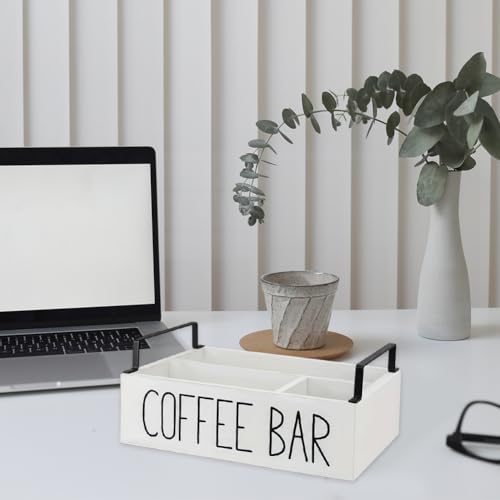Panier de rangement en bois à 4 compartiments pour accessoires de bar à café