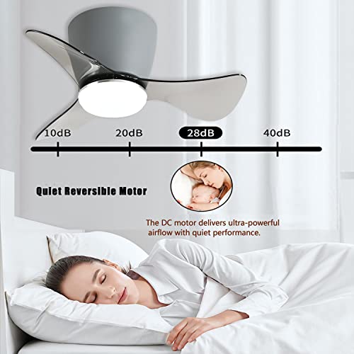 Gesum Ceiling Fan With Lights Remote Control, 22 Lnch Small Modern Indoor Ceiling Fan With 3 Reversible Blades, Low Profile Ceiling Fan For Kitchen Bedroom Dining Room, 3 Colors, 6 Speeds, Gray #TOP6