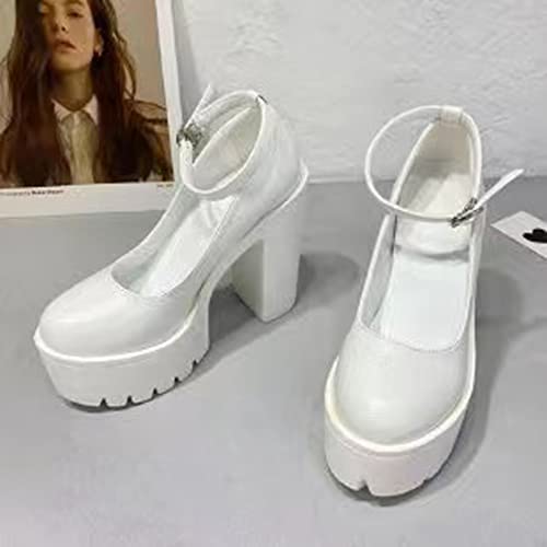 Image of Ulalaza Women Mary Jane Dress Pumps Lolita Shoes Cute Platform Gothic Double Ankle Strap Round Toe Chunky Heel Uniform Pumps Shoes Perfect for School Party Business Work Dance Date Night Club