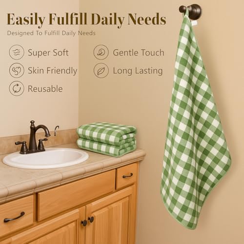 Image of Cortina Checks Printed Microfiber Towels for Bath Large Size-Super Soft Coral Fleece Bathing Towel with Hook Quick Dry Super Absorbent-Bath Towel for Men and Women-70x140 cm [Green]