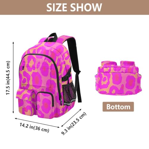Mochilas de viaje ergonómicas con estampado de leopardo rosa de gran capacidad 3
