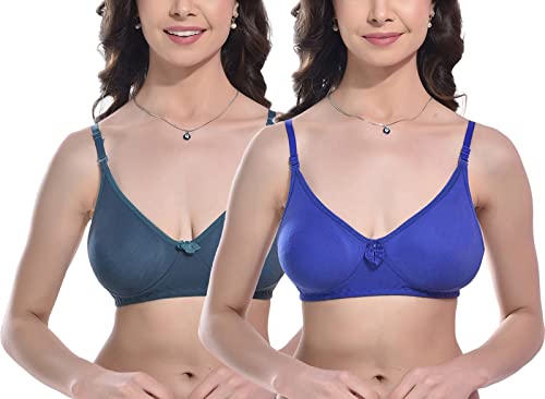 Image of FIMS - Fashion is my style Women Cotton Blend Non-Padded Bra Non-Wired Mould Seamless Cup Solid Bras Cup-B Pack of 1, Multicolor