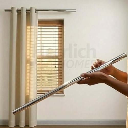 Image of Herrlich Homes Stainless Steel Curtain Rod Set (4 Pipes, 48 Inches) | Silver & Chrome Finish | Anti-Rust Heavy Duty SS Rod for Door, Window & Shower | Multipurpose