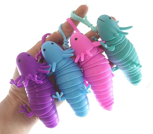 Set of All 4 Color Axolotl Fidget - Small on Clip Wiggle Articulated Jointed Moving Axolotyl Toy - Unique Gift, Lover, Decoration (All 4 Colors)