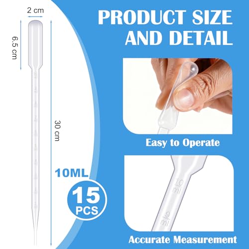 15 Stück Pipette 10ml, Kunststoff Pipetten Einweg Pipetten Dosierpipette, Transferpipetten Plastik Tropfer Pinpette Dünger Lang Einmalpipetten für Experiment, ätherische Öle, Haustier, Pflanze