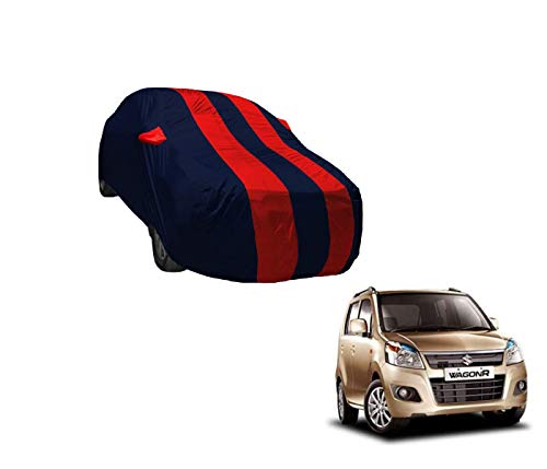 Image of Auto Hub Car Cover Compatible with Maruti WagonR (Model : 2005-2018) with Weather Proof, Mirror Pocket, Triple Stitched, WagonR Car Cover- Navy-Red