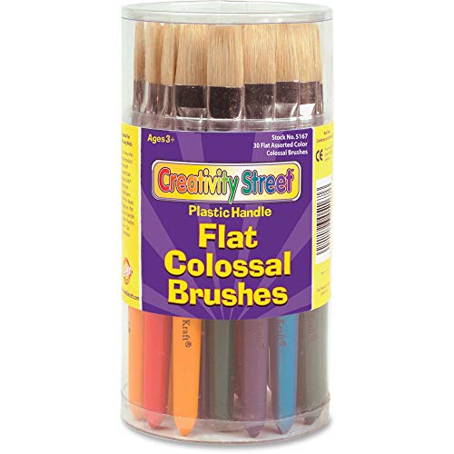 Creativity Street Colossal Brushes PAC5167, Flat, Asssorted Colors, 7-1/4" Long, 30 Count