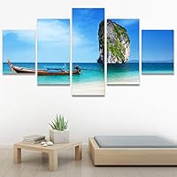 SIGNWIN 5 Panel Canvas Wall Art Modern Art Beach Coastal Expressive Global Multicolor Photography for Home Decorations Ready to Hang - 60