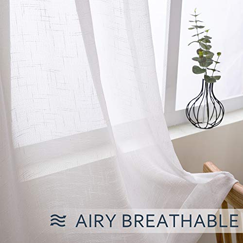 ALLJOY Home Privacy Drape for Living Room Curtains for Bathroom, 2 Panels Grommet Window Sheer Curtains for Bedroom, Linen Textured Semi Voile Drapes for Windows Room Treatments, White, W52 x L72 Inch