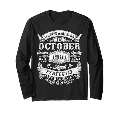 Legends Were Born in October 1981 Vintage 43rd Birthday Men Long Sleeve T-Shirt