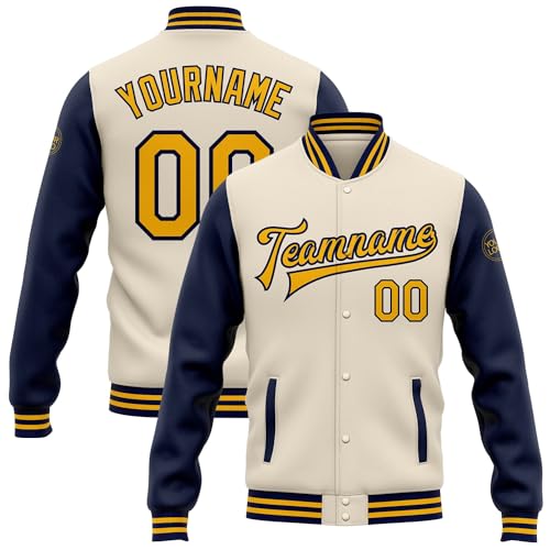 Custom Varsity Jacket, Custom Letterman Jacket, Letterman Jacket, Custom Cream Purple Bomber Full-Snap