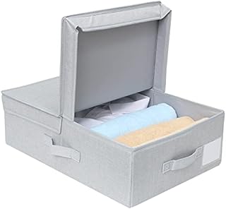 Collapsible Wardrobe Flat Storage Bins with Lid, Special for Kids' Socks, T-shirts, Clothes, Light Gray