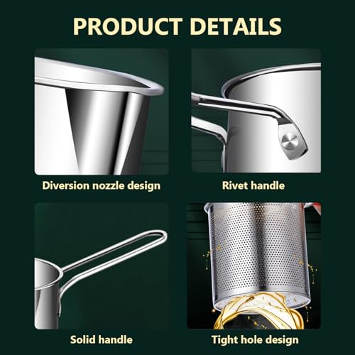 XJKLBYQ Mini Fryer, Edelstahl-Fritteuchsen-Topf mit Anti-Scenen-Griff, Fritteuchsenpfanne mit Korb, Mini-Fritteuse für Tempura-Chips, Pommes, Fisch und Hühnchen, Mini-Friteuse – Bild 4