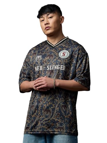 Maillot surdimensionné Spider-Man col V pour homme style streetwear gris