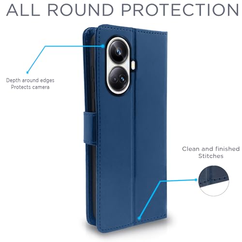 Image of Pikkme Realme 10 Pro Plus 5G Flip Cover Leather Finish | Inside TPU with Card Pockets | Wallet Stand and Shock Proof | Complete Protection Flip Case (Blue)