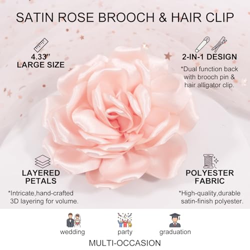 Image of 4.3 inch Red Rose Hair Clip Large Flower Brooches for Women | Charming Flowers Pins for Clothes | Turn Heads with Stylish Rose Hair Clip Flower Brooch Pin for Clothes & Clips for Woman
