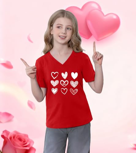 Image of LAZYCHILD Kids Valentine Shirt Girls Valentines Day Shirts Heart Graphic Long Sleeve Striped Tee Tops 5-14 Years