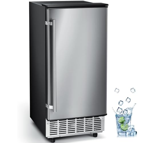Kismile Commercial Built-in Ice Maker Machine,80Lbs/Day,Under Counter Ice Cube Maker with Drain Pump & 24H Timer,Reversible Door,Built-in Freestanding Ice Maker for Home & Office(Silver)