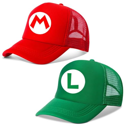 Mario Sombrero de Béisbol,2PCS Cappello de Sol para Personajes de Juego Cappello Solar para Niños Regulable de Sol Béisbol para Niño Adecuado Tamaño de la Cabeza 54CM 2