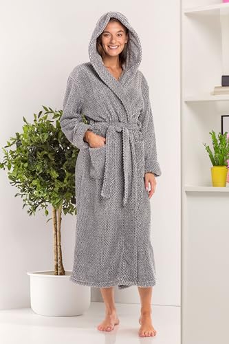 Image of Alexander Del Rossa Womens Fluffy, Fuzzy Robe for Women,Women's Long Hooded Robes, Plus Size