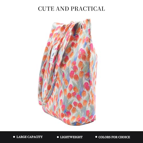 Image of Corduroy Tote Bag Cute Tote Bags for Women Shoulder Bag with Inner Pocket for Work Beach Travel and Shopping Grocery