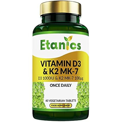 Vitamin D3 K2 MK7 Tablets - 1000 iu Vitamin D High Strength Tablets with 100 mcg K2 (MK7) - 60 VIT D3 and K2 MK7 Tablets - Vegetarian Vitamin D3 K2 MK7 Supplements for Men and Women - Made in The UK Cover