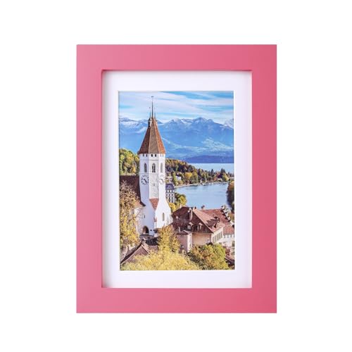 PSLXZXK 5x7 Picture Frame Made of Solid Wood Photo Frame with Shatter Resistant Plexiglass Display Pictures 4x6 with Mat or 5 x 7 Without Mat For Tabletop Display or Wall Mount Pink 1 Pack