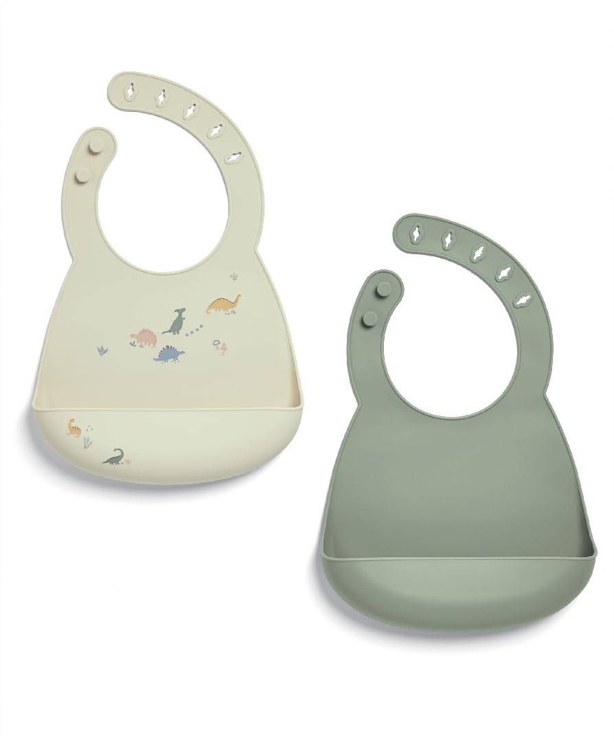 Mamas & Papas 2 Pack Silicone Bibs - Dino Teal