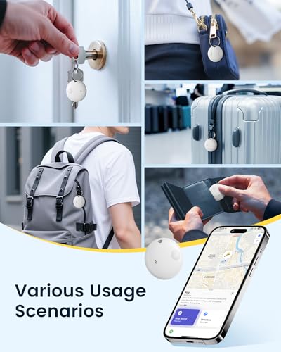 Image of Air Tracker Tags-4 Pack, Smart Bluetooth Tracker Works with Apple Find My (iOS Only), Item Finder Key Finder with Replaceable Battery, Tracker Tag Locator for Keys, Luggage, Suitcases and Bags (White)